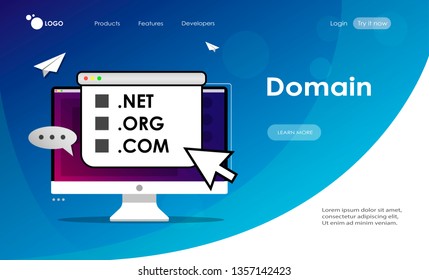 Vector illustration of registration & domain name concept with "domain" web and website hosting icon.