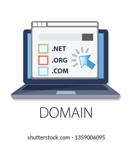 Vector illustration of registration & domain name concept with "domain" web and website hosting icon.