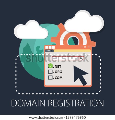 Vector illustration of registration & domain name concept with "domain registration" web and website hosting icon.
