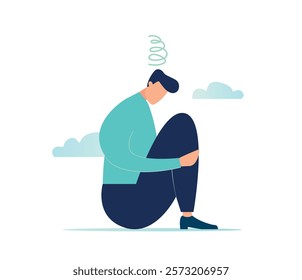 Vector illustration, Regret for a business mistake, disappointment or depression, stupidity or unreasonable loss of everything, stress and anxiety of failure