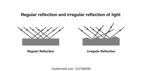 Vector illustration of regular reflection and irregular reflection of light on white background.