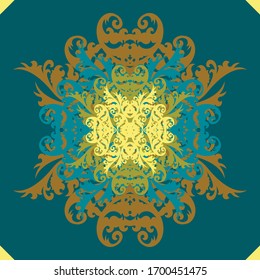 vector illustration of regular symmetric seamless pattern inspired of baroque elements. Suitable for a textile and paper printing, as a wrapping paper, table or bed clothes, napkins etc.