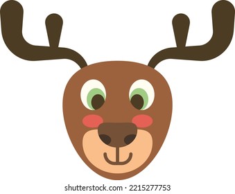 Vector illustration of a reindeer with antlers. Christmas reindeer head, winter and autumn forest animals. Kawaii animal.