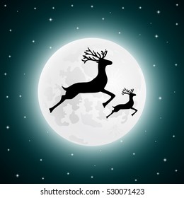 vector illustration Reindeer and baby deer jumping.