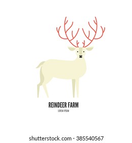 Vector illustration of a reindeer with beautiful horns made in modern flat style. Graphical animal collection. Logo or label for your company isolated on background.