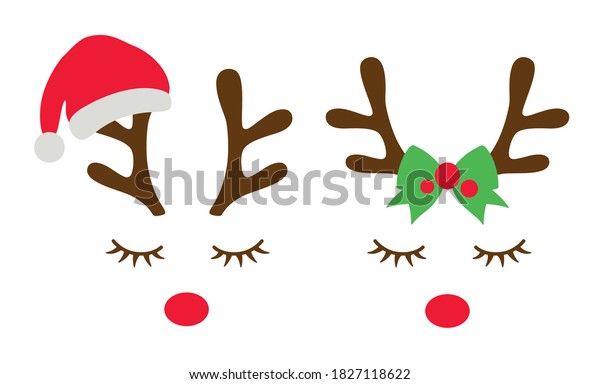 Vector Illustration Reindeer Faces Santa Clause Stock Vector (Royalty ...