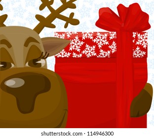 Vector Illustration of reindeer with gift