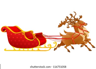 vector illustration of reindeer pulling Gloden Christmas Sledge