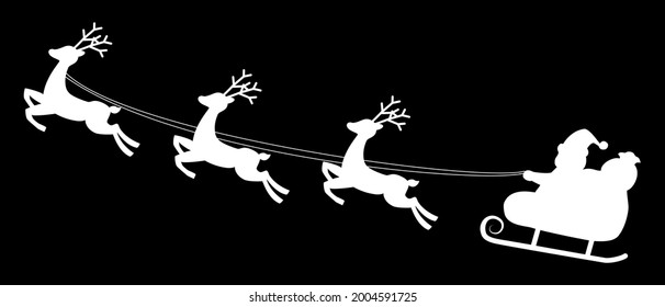 Ilustración vectorial de un reno tirando de un trineo en el que viaja Santa Claus