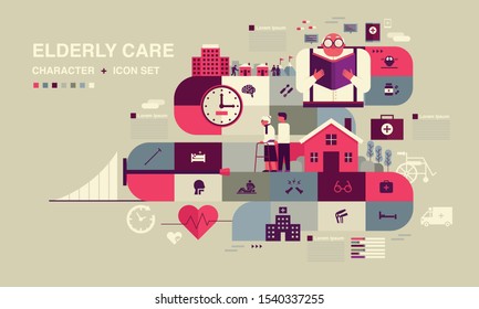 vector illustration related to elderly care service concept, flat old people care character design with icon set