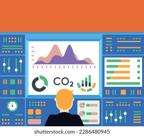 Vector Illustration Related to Measurement of Environmental Pollution. Emission of Carbon Dioxide