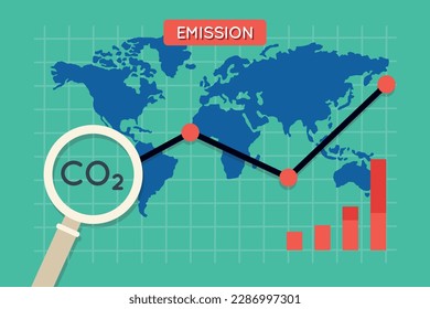 Ilustración vectorial relacionada con la medición de la contaminación ambiental. Emisión de dióxido de carbono. Calentamiento global