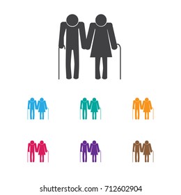 Vector Illustration Of Relatives Symbol On Senior People Icon. Premium Quality Isolated Oldsters Element In Trendy Flat Style.