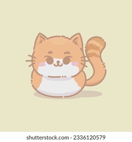 A Vector Illustration of a Relax Cute Fluffy Cat Sitting and Waving Tail Look Interested. Suitable for kids or girly things decoration, education, print, etc