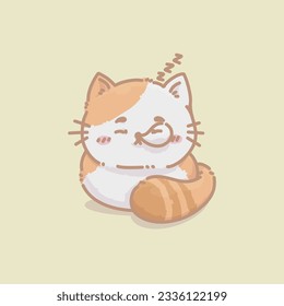 A Vector Illustration of a Relax Cute Fluffy Cat Sitting with Tail Sleeping. Suitable for kids or girly things decoration, education, print, etc