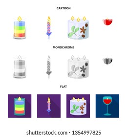 Vector illustration of relaxation and flame icon. Set of relaxation and wax stock vector illustration.