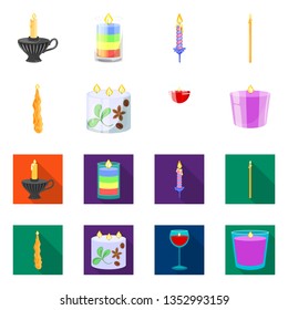 Vector illustration of relaxation and flame sign. Set of relaxation and wax stock symbol for web.