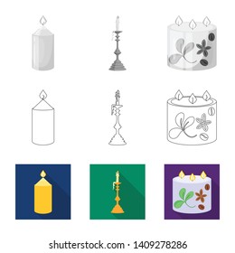 Vector illustration of relaxation and flame sign. Set of relaxation and wax stock symbol for web.