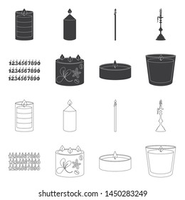 Vector illustration of relaxation and flame sign. Set of relaxation and wax stock symbol for web.