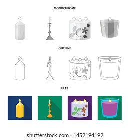 Vector illustration of relaxation and flame sign. Collection of relaxation and wax stock symbol for web.