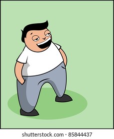 Vector illustration: relaxing smiling  man standing on the grass