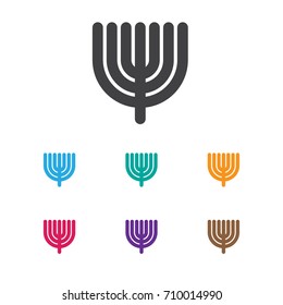 Vector Illustration Of Religion Symbol On Menorah Icon. Premium Quality Isolated Hanukkah Element In Trendy Flat Style.