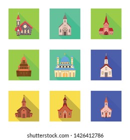 Vector illustration of religion and temple sign. Collection of religion and parish stock symbol for web.