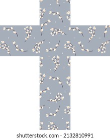 vector illustration of religious cross with willow twigs in minimalistic style 