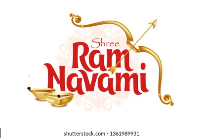 vector illustration religious holiday india. Shree Ram Navami , bow and arrow Lord Rama. Festive creative background design.