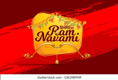 vector illustration religious holiday india. Shree Ram Navami , bow and arrow Lord Rama. Festive creative background design.