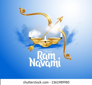 vector illustration religious holiday india. Shree Ram Navami , bow and arrow Lord Rama. Festive creative background design.