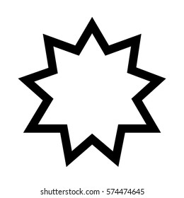 Vector illustration religious nine pointed star. Symbol of Bahai Faith. Bahaism flat icon