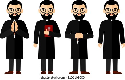 Vector illustration of a religious people, priest and nun. Set of different a religious people, priest and nun in colorful flat style.