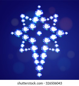 Vector illustration: Religious symbol Bethlehem star made of blue diamonds isolated on dark blue background