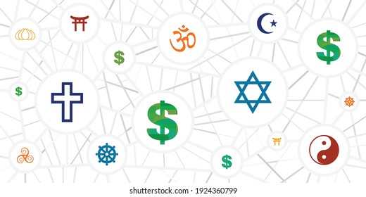 vector illustration for religious symbols and money for donating to church and distribution costs