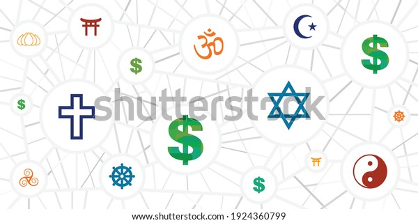 vector illustration for religious\
symbols and money for donating to church and distribution\
costs