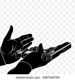 Vector illustration of reloading hand gun, preparing to fire at the target. eps file, vector file