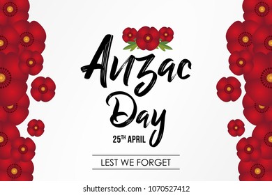 vector illustration for remembrance day celebration known as Anzac Day with poppy flowers. Can be used for poster, banner, background, icon, symbol, label, logo, greeting, and print designs.