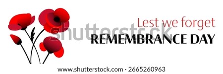 Vector illustration of remembrance day hd banner with bunch of red poppy flowers on white background