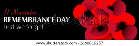 Vector illustration of remembrance day hd banner with red poppies on black background