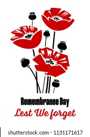 Vector illustration - Remembrance Day poster with red poppy flowers