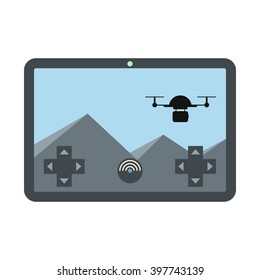 Vector Illustration with remote control drone (quadrocopter) isolated on white background in cartoon flat style. Element for illustration, infographics, logos and banners.