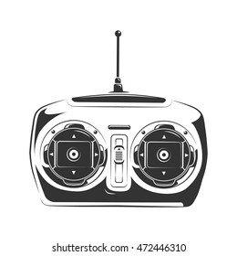 vector illustration of remote controller to control airplane, car or quadcopter. Monochrome picture isolate on white background
