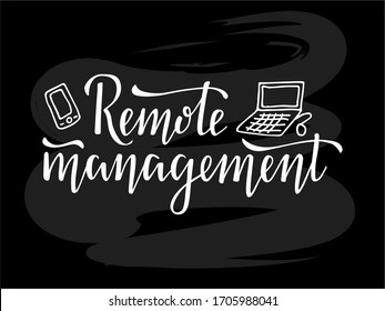 Vector illustration of remote management lettering for banner, advertisement, poster, business card, sign board, signage, web template, logo design. Handwritten text for digital usage or printing