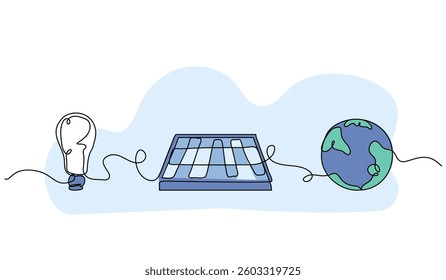 Vector illustration of renewable energy. Modern flat in continuous line style.