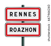 Vector illustration of Rennes road signs entrance with the Breton traduction Roazhon