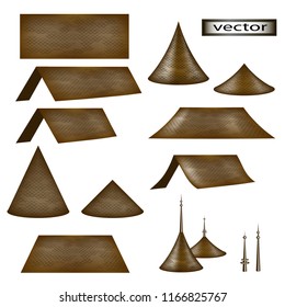 Vector illustration of a Repainted set for the construction of the castle, the roof of the house straight curved and cone-shaped tiles.