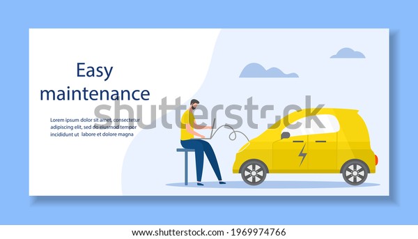 Vector
illustration Repair, service, maintenance of electric car. Green
energy. New transport eco technologies. ECO friendly. Environmental
Protection. Zero emission. Design for web,
print
