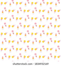 Vector illustration of repeat pattern with pastel colored halloween candy on a white background.