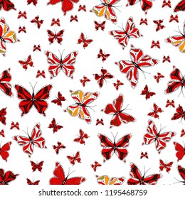 Vector illustration. Repeated butterflies. Cute girly seamless pattern drawn by hand. Sketch, doodle, scribble. Endless.